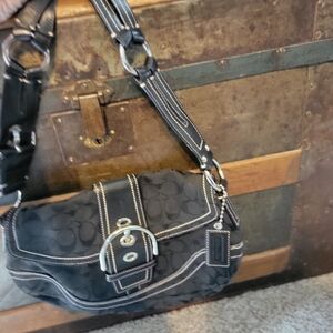Coach Black Shoulder Bag with Silver Accents